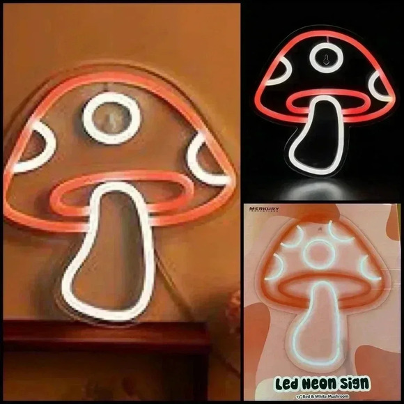 Mercury Innovations Mushroom Led Neon 13” Red & White Mushroom USB Port Light - Picture 1 of 6